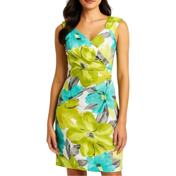 Liz Claiborne Y2K Green and Blue Ruched Sheath Dress - Picture 1 of 8